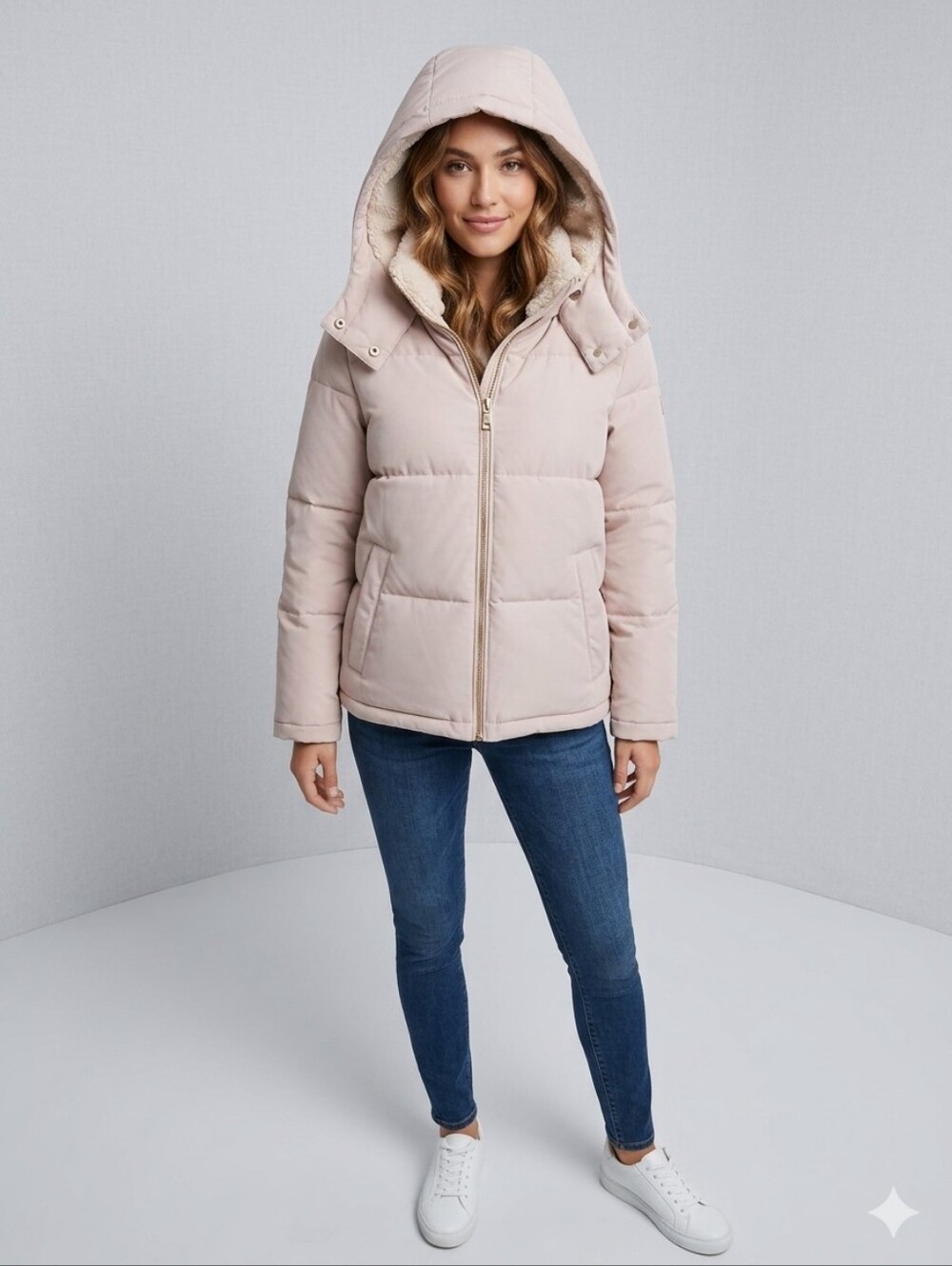 Calvin Klein Women's Sorona Aura Faux Fur Hood Puffer Jacket Dusty Pink M